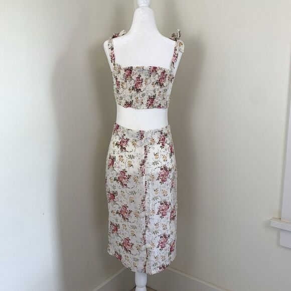Reformation Gramercy Two Piece Set Floral Crop Top Pencil Skirt S 4 Pink Ivory - Picture 3 of 16